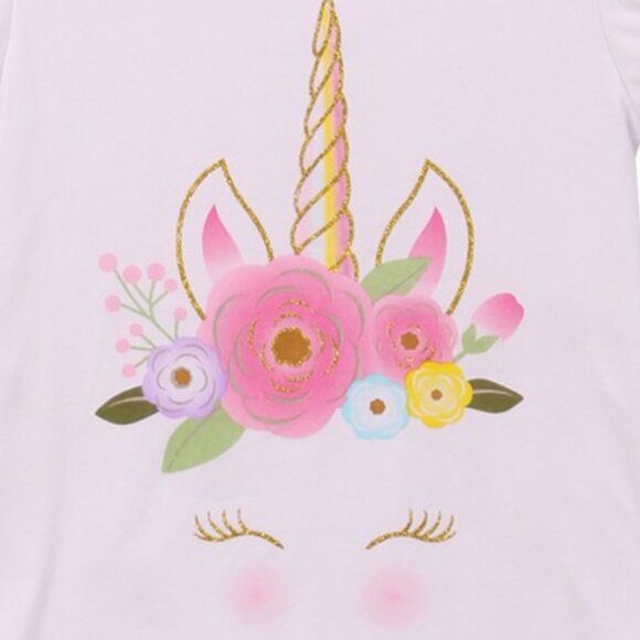 Little Girls Kids Unicorn Floral Ruffle Sleeve T-Shirt Tee Top Clothing Cotton - Picture 3 of 4